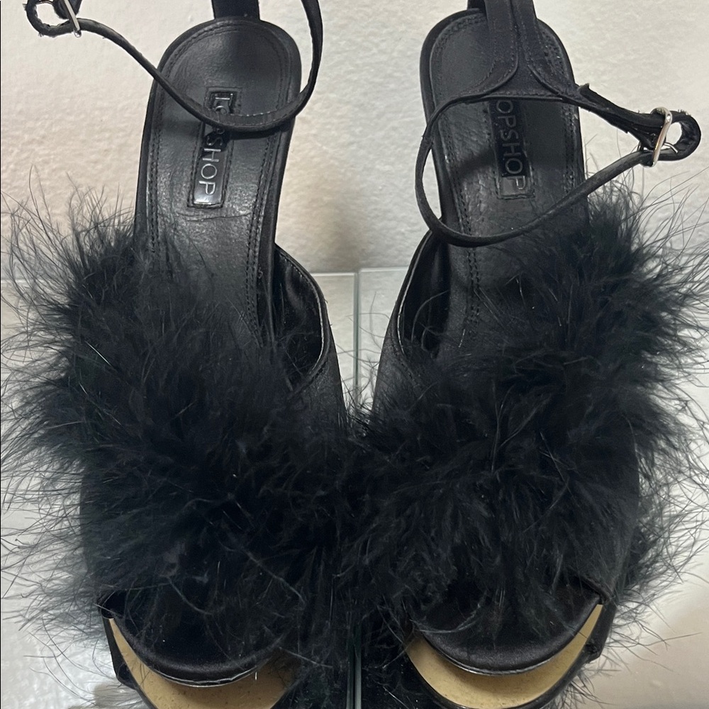 Topshop Black Feathered Heels